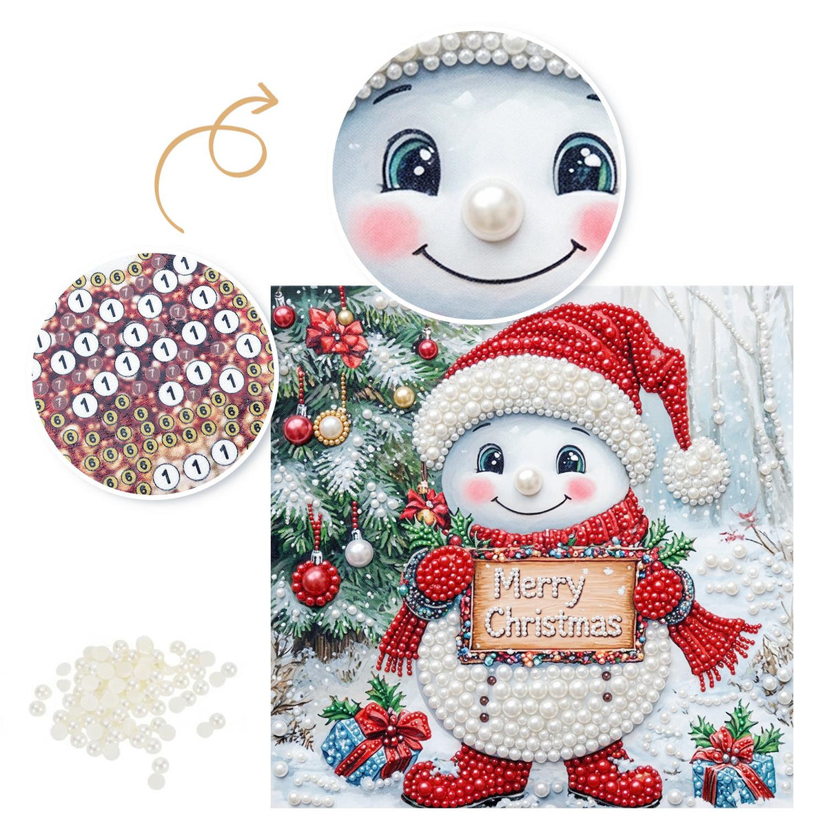 Snowman with a Merry Sign pearl painting – image 6