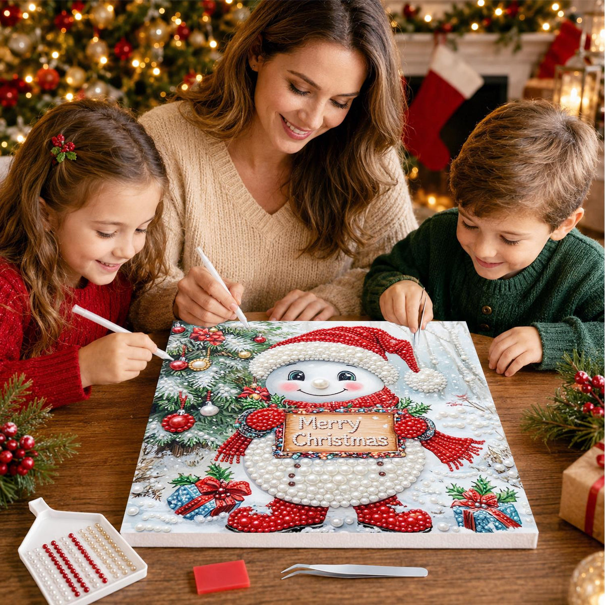 Snowman with a Merry Sign pearl painting – image 15