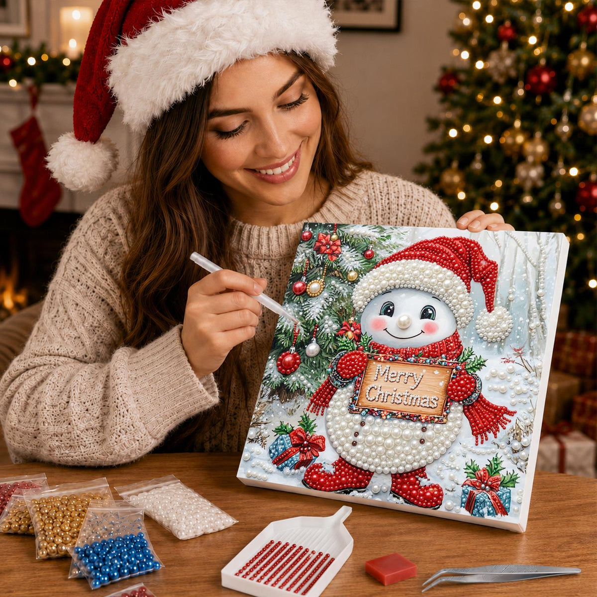 Snowman with a Merry Sign pearl painting – image 16