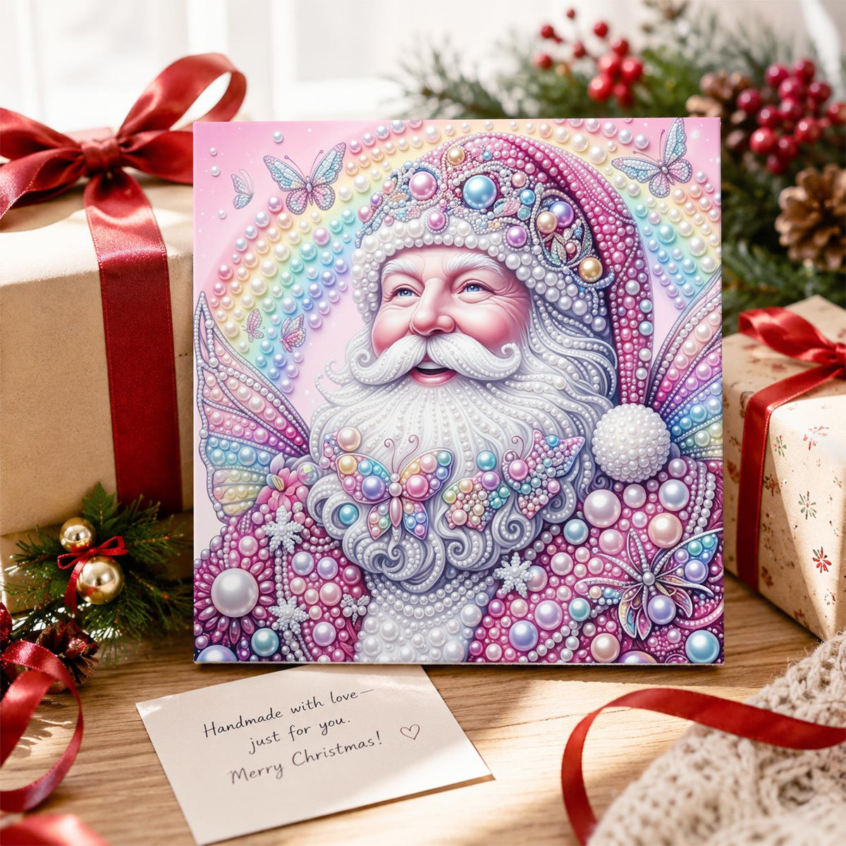 Rainbow Fairy-Winged Santa pearl painting – image 2