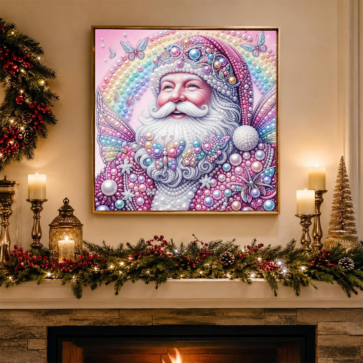 Rainbow Fairy-Winged Santa pearl painting – image 3