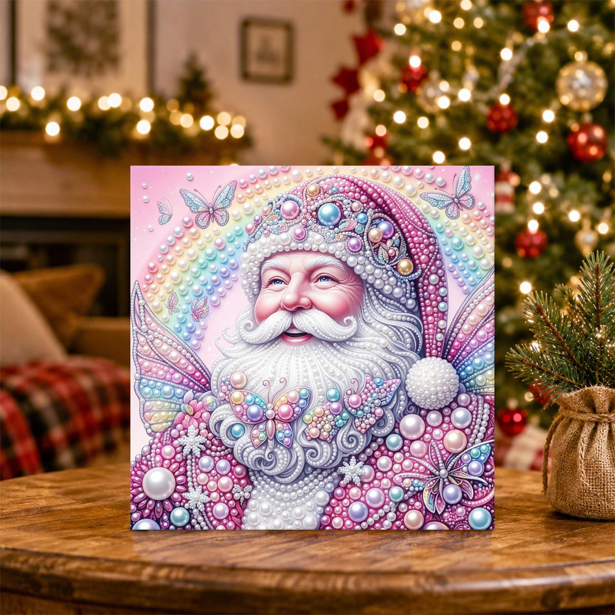 Rainbow Fairy-Winged Santa pearl painting – image 5