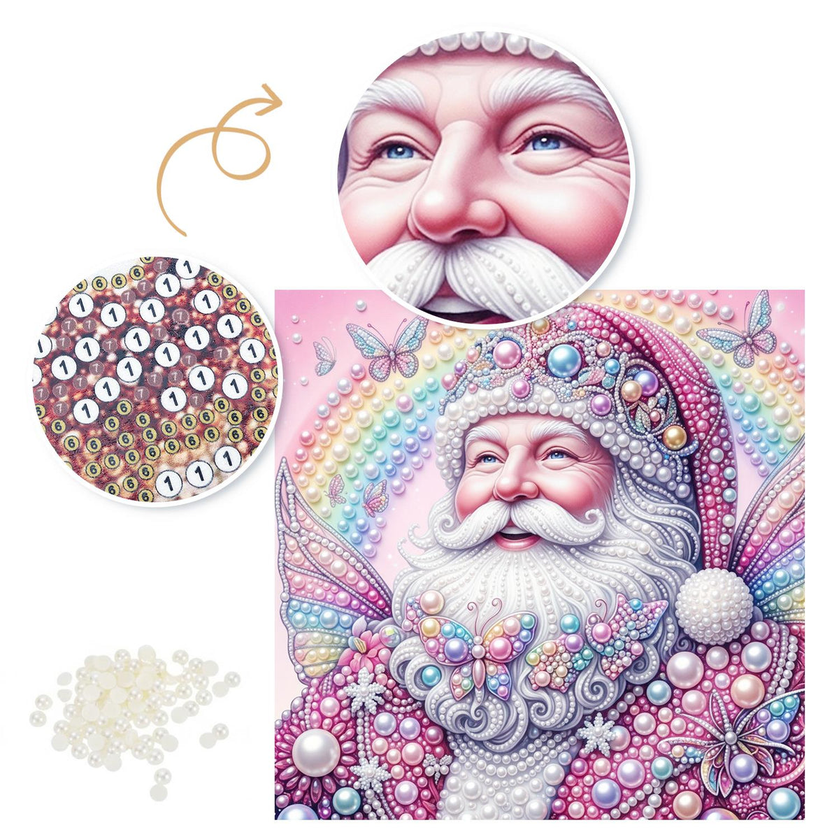 Rainbow Fairy-Winged Santa pearl painting – image 6