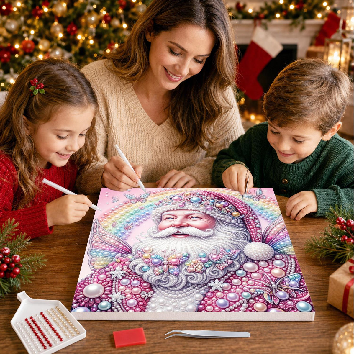 Rainbow Fairy-Winged Santa pearl painting – image 15
