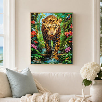 Leopard Prowling the Rainforest pearl painting – image 3