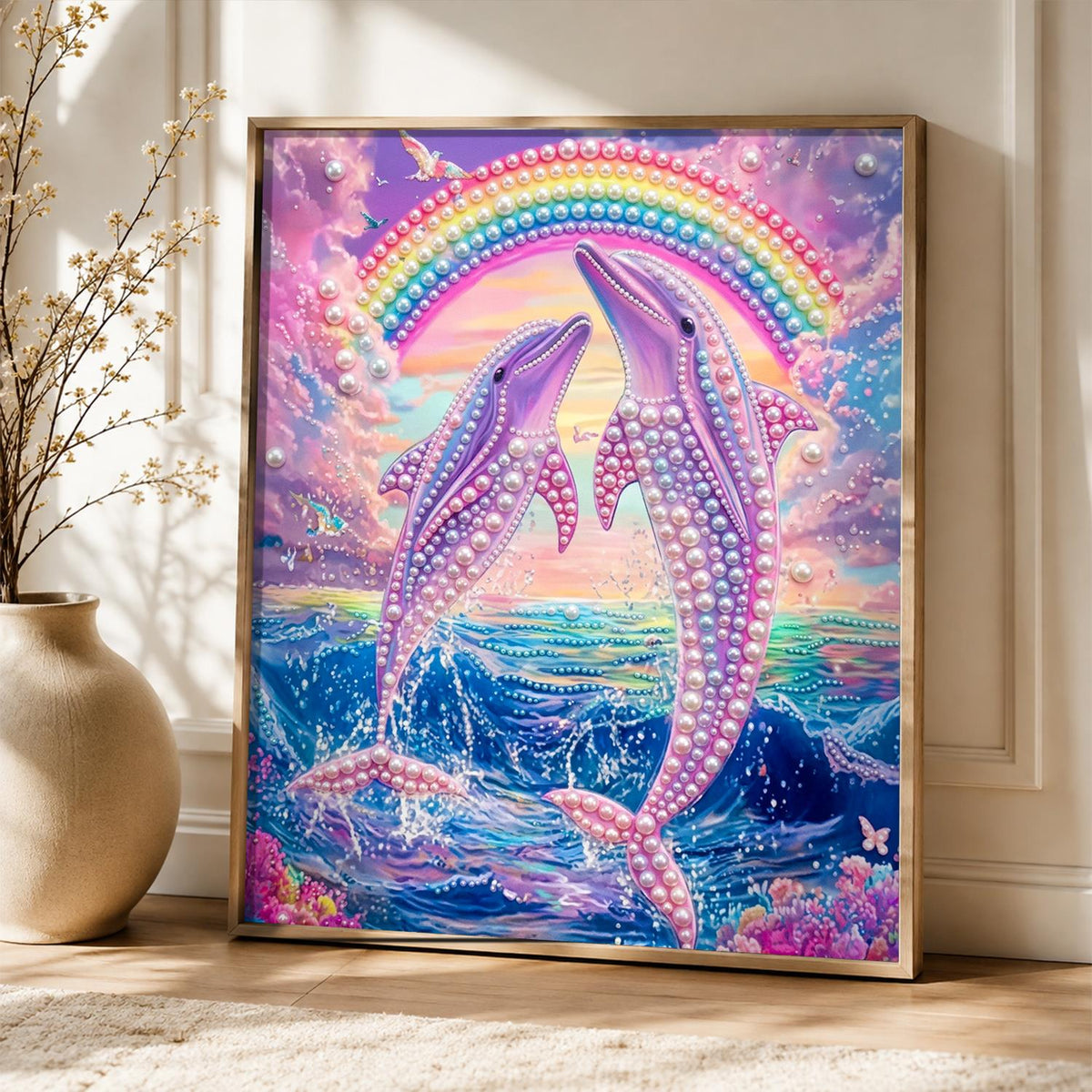 Leaping Dolphins Under a Rainbow pearl painting – image 5