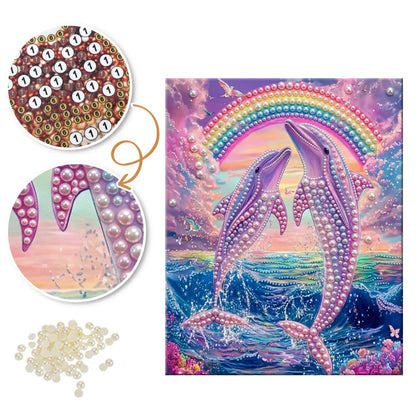 Leaping Dolphins Under a Rainbow pearl painting – image 6