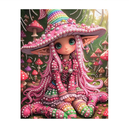 Pink Mushroom-Hat Elf Girl pearl painting – image 11