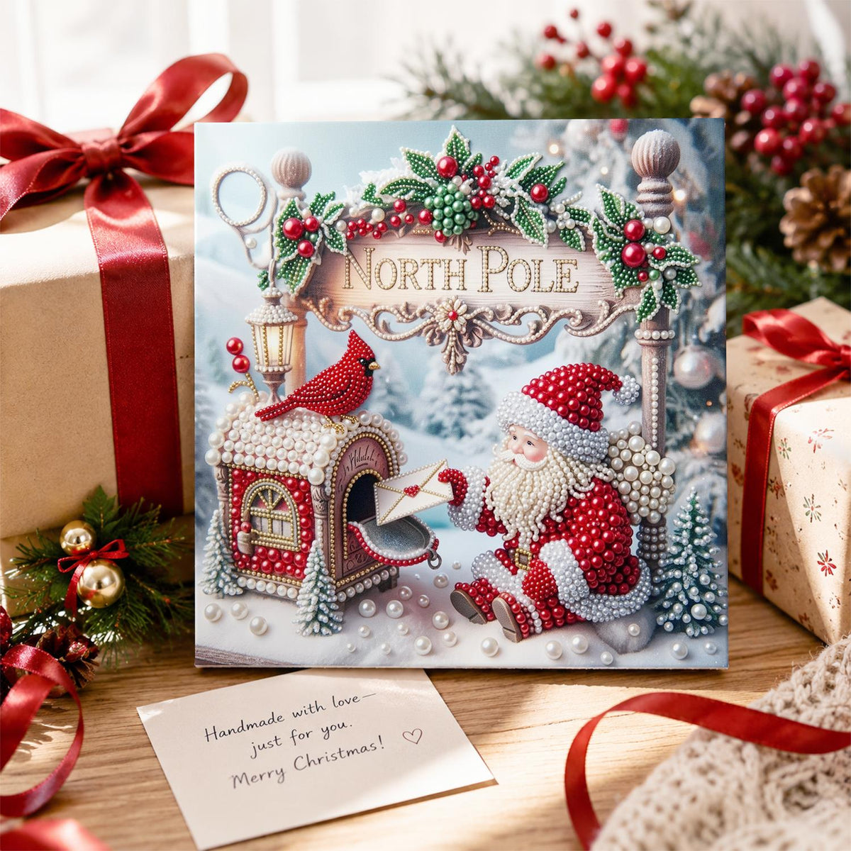 Santa's Mailbox and Cardinal pearl painting – image 2