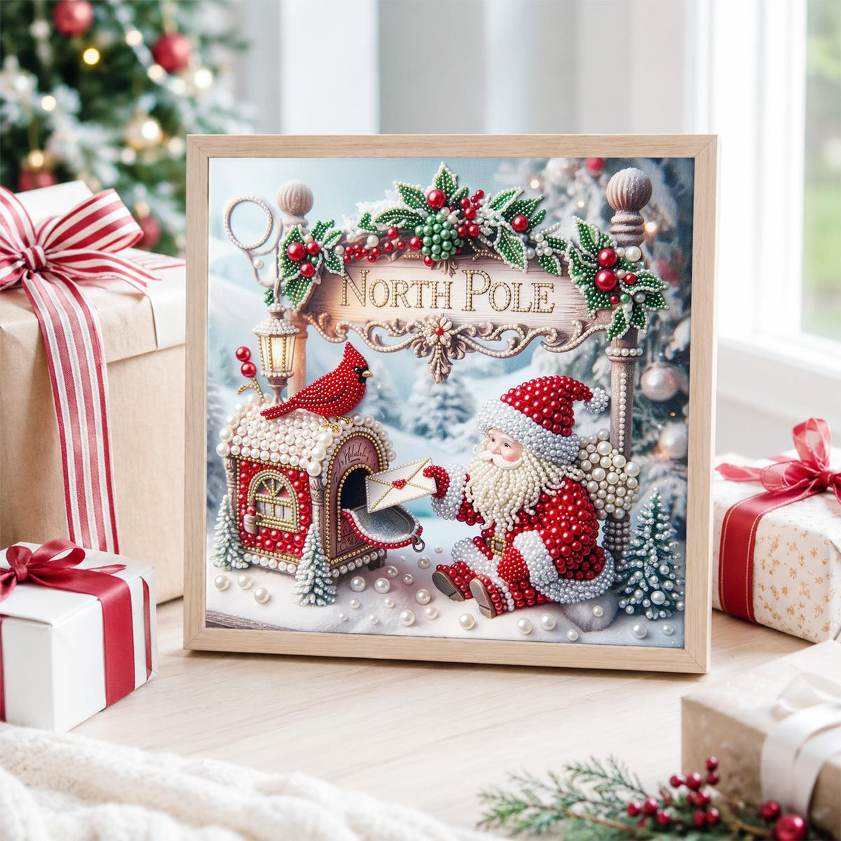 Santa's Mailbox and Cardinal pearl painting – image 4