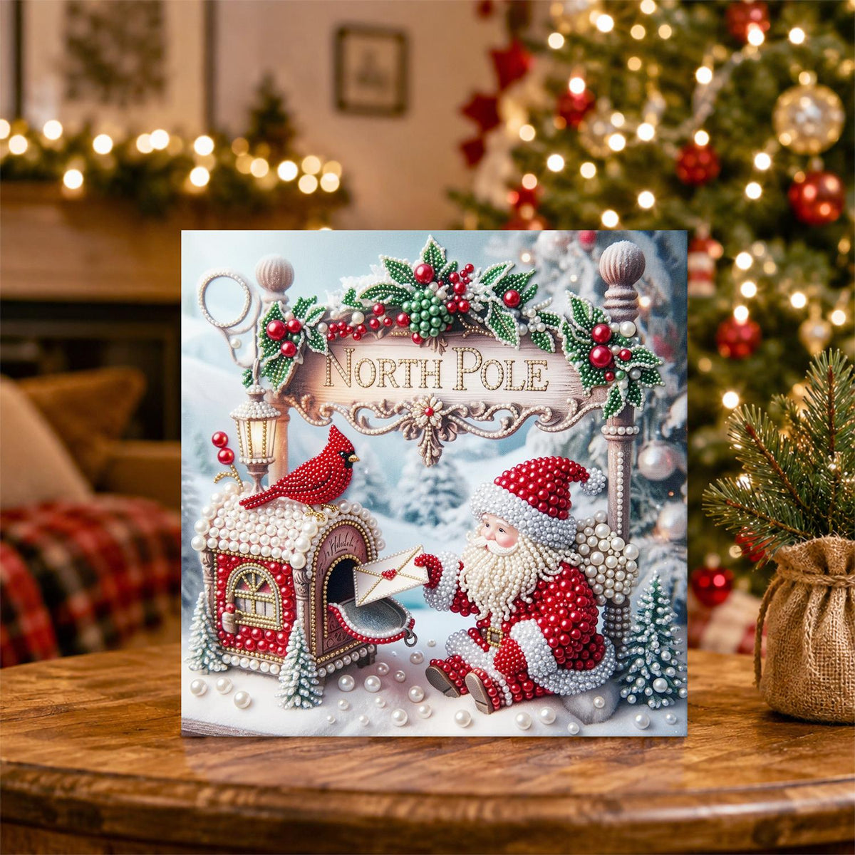 Santa's Mailbox and Cardinal pearl painting – image 5