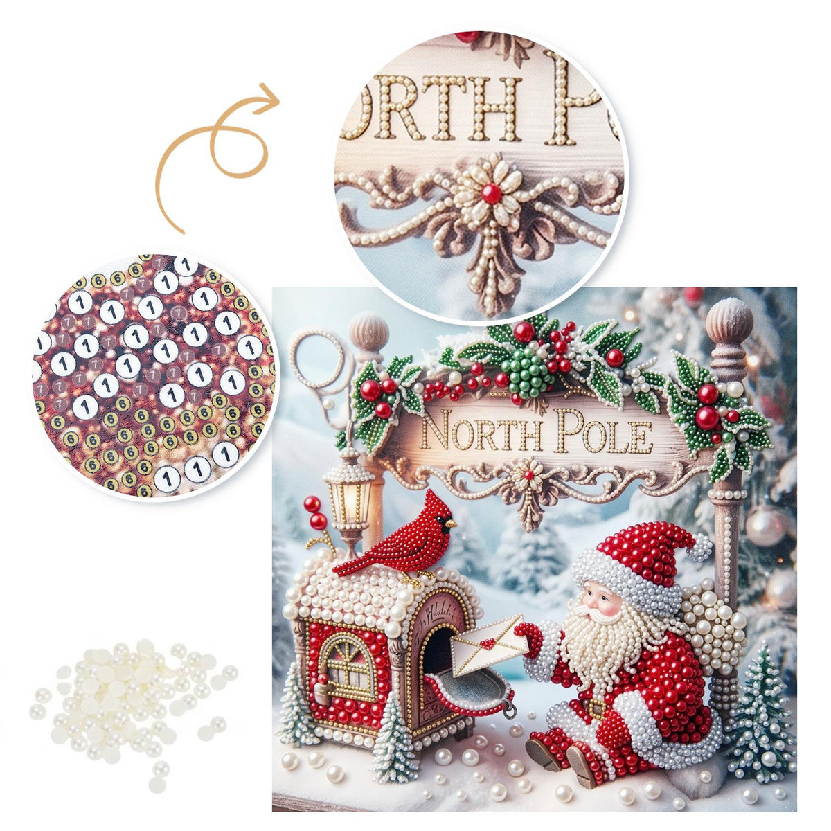 Santa's Mailbox and Cardinal pearl painting – image 6