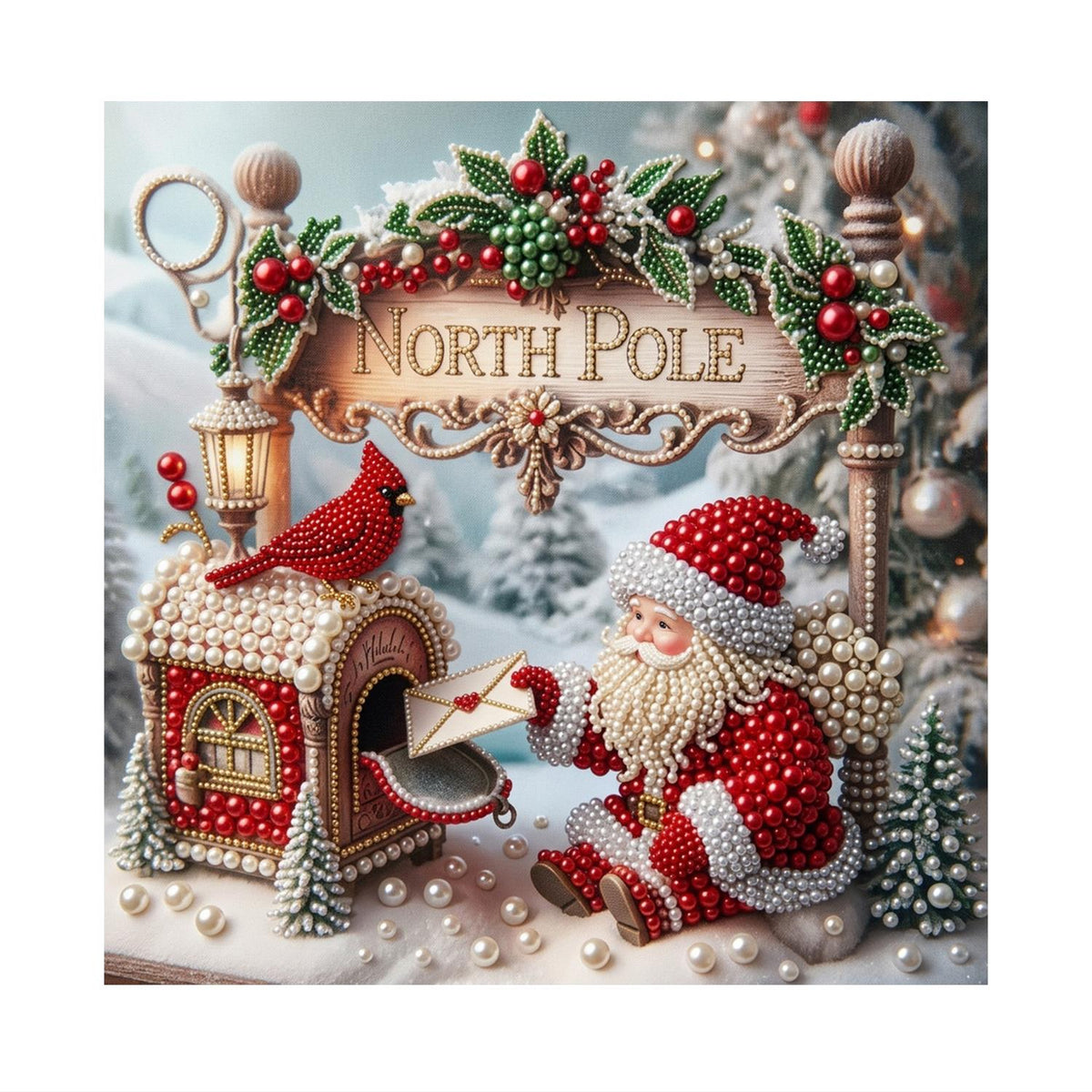 Santa's Mailbox and Cardinal pearl painting – image 11