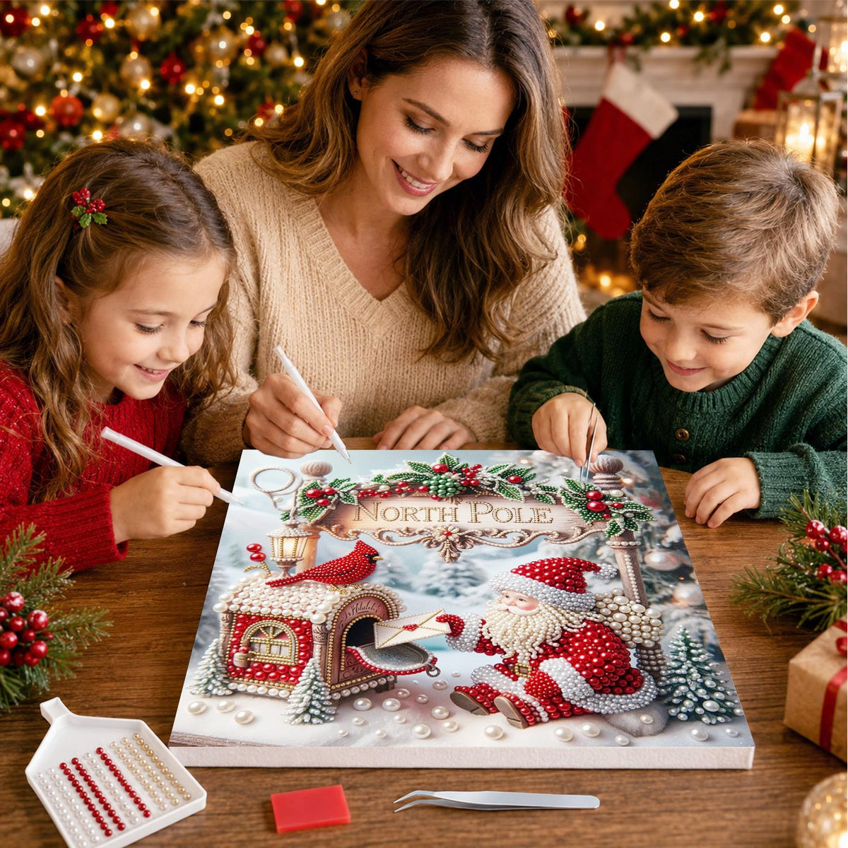 Santa's Mailbox and Cardinal pearl painting – image 15