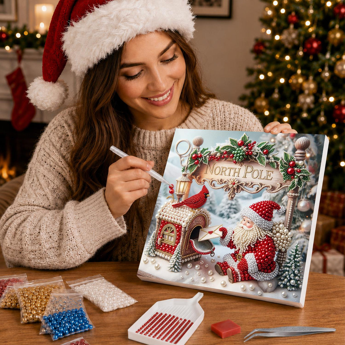 Santa's Mailbox and Cardinal pearl painting – image 16