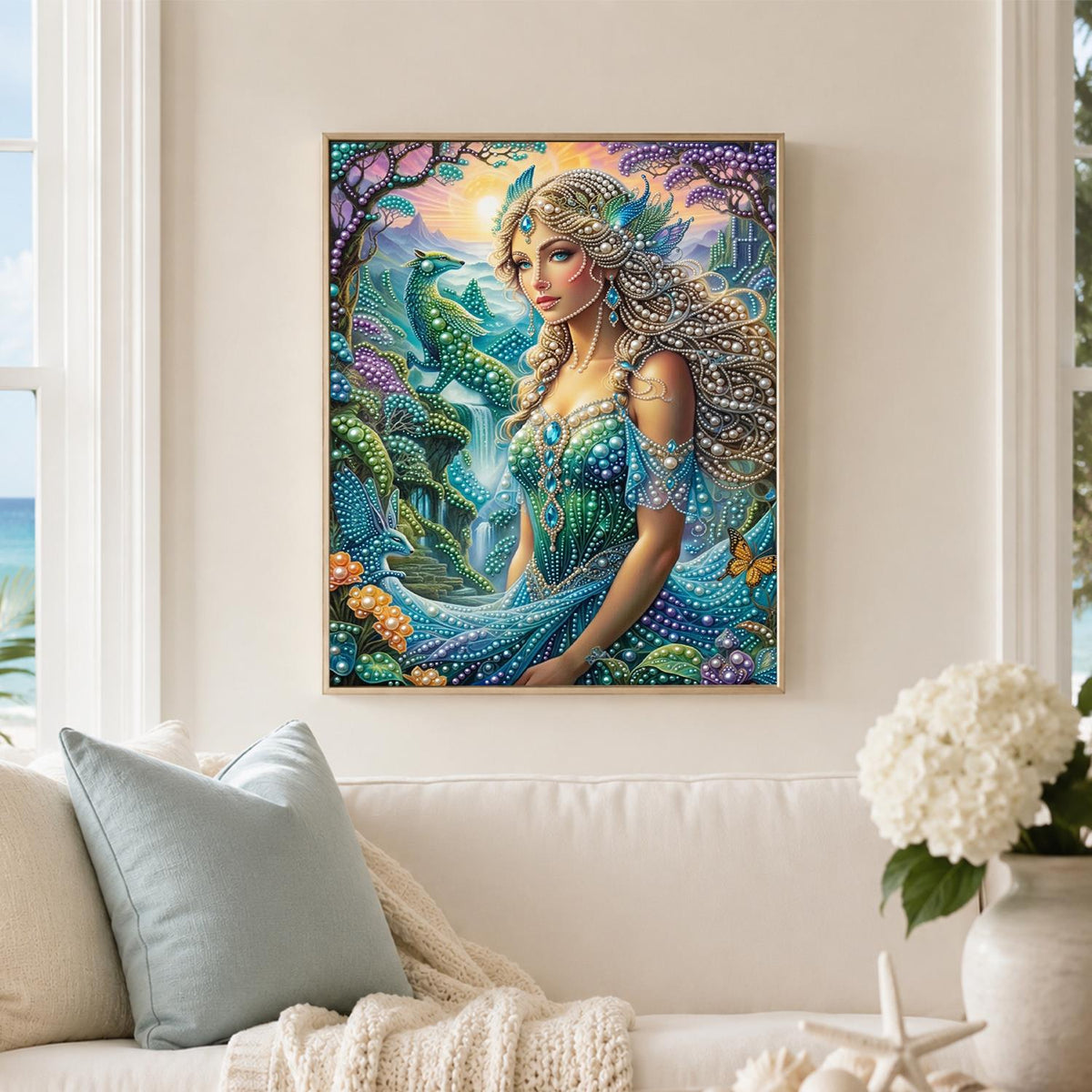 Peacock Garden Goddess pearl painting – image 3