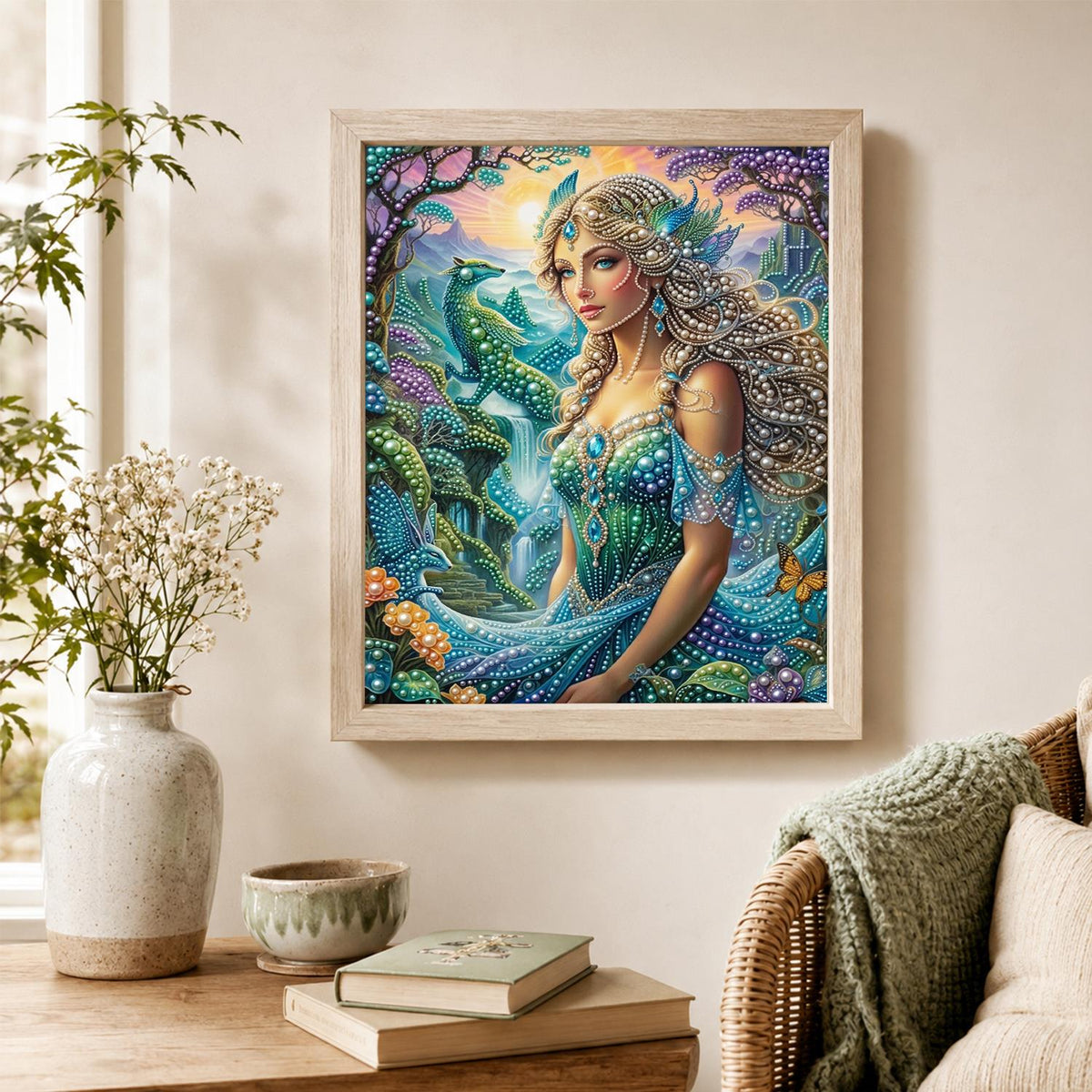 Peacock Garden Goddess pearl painting – image 4