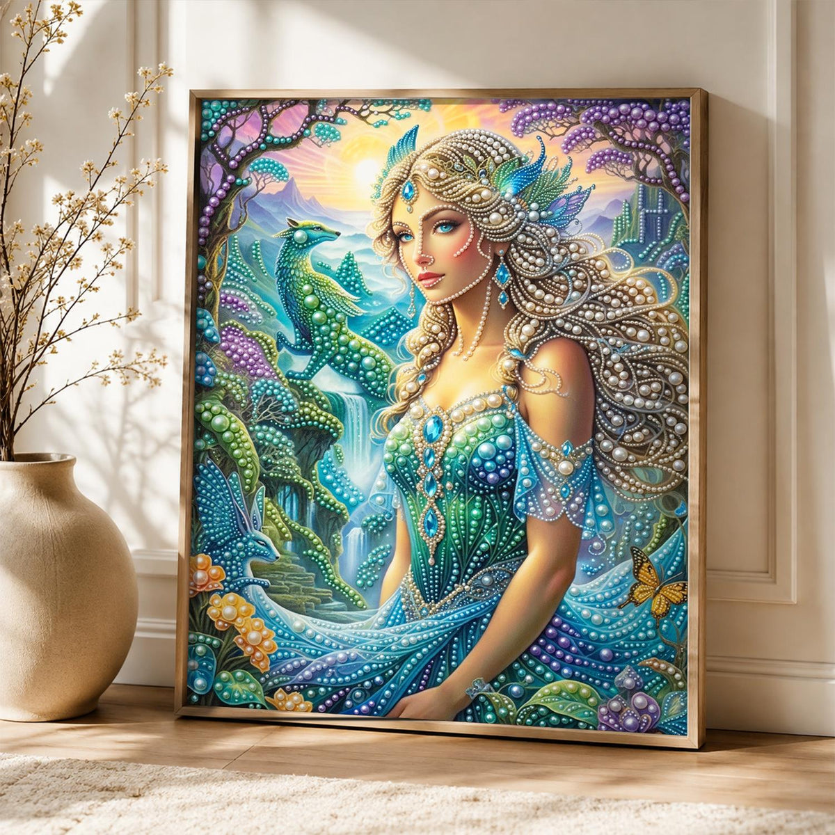 Peacock Garden Goddess pearl painting – image 5