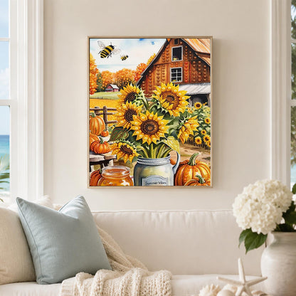 Sunflower Jar at the Red Barn pearl painting – image 3
