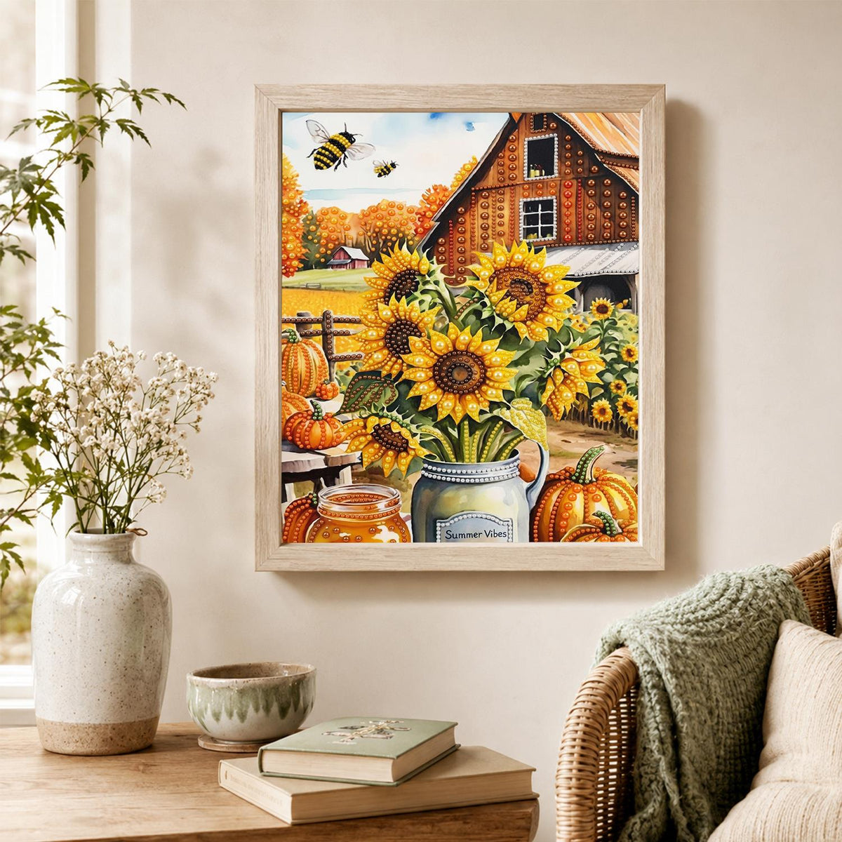 Sunflower Jar at the Red Barn pearl painting – image 4