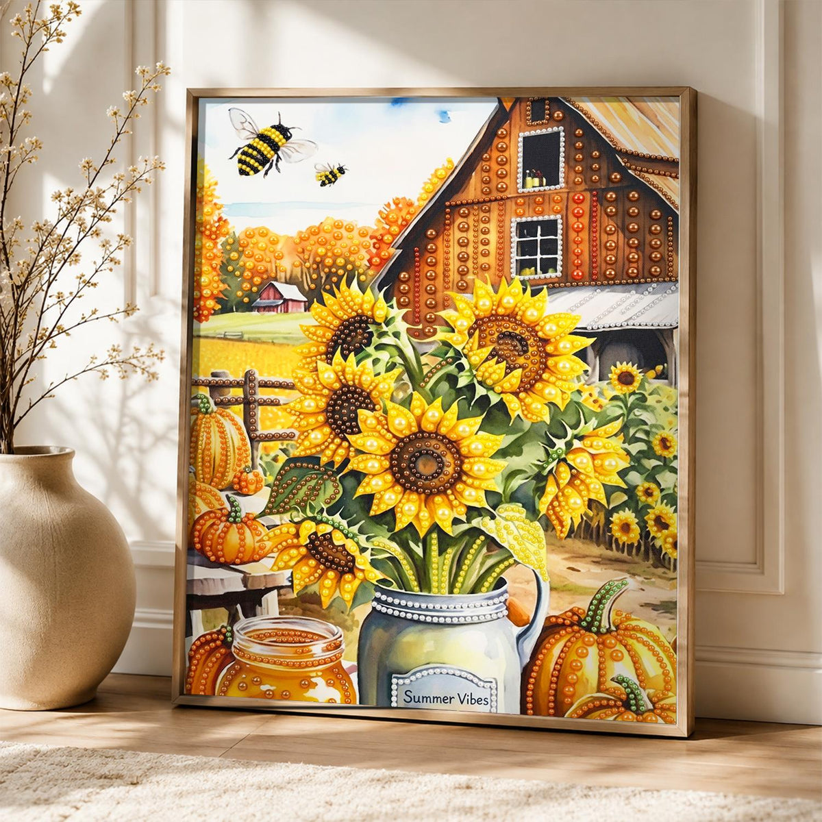 Sunflower Jar at the Red Barn pearl painting – image 5