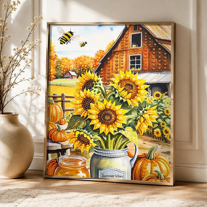 Sunflower Jar at the Red Barn pearl painting – image 5