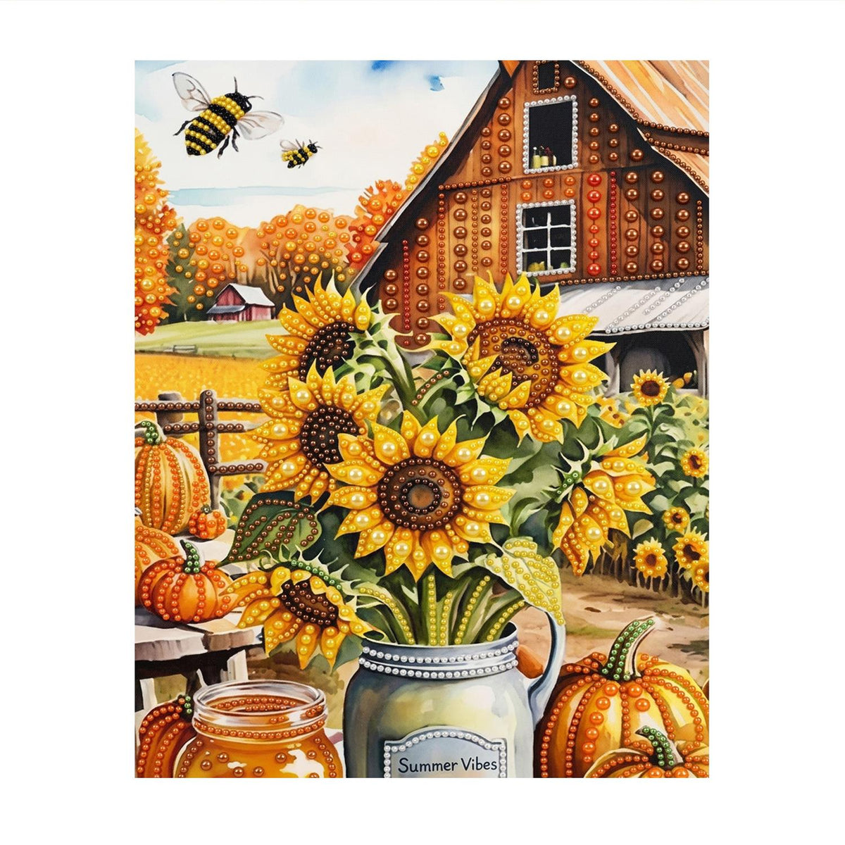 Sunflower Jar at the Red Barn pearl painting – image 11