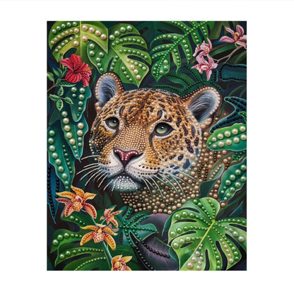 Leopard Peeking Through Monstera pearl painting – image 11