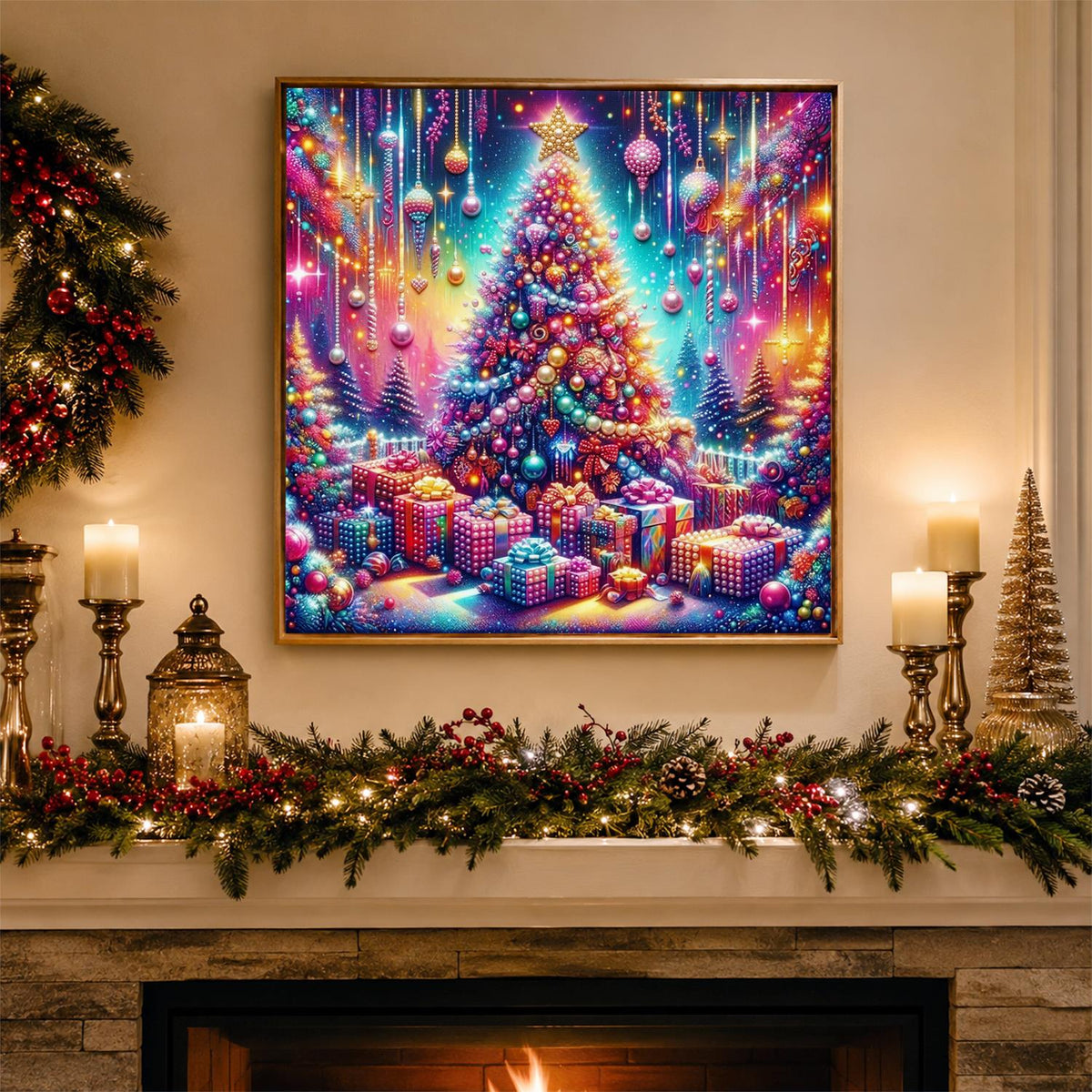 Neon Rainbow Christmas Tree pearl painting – image 3