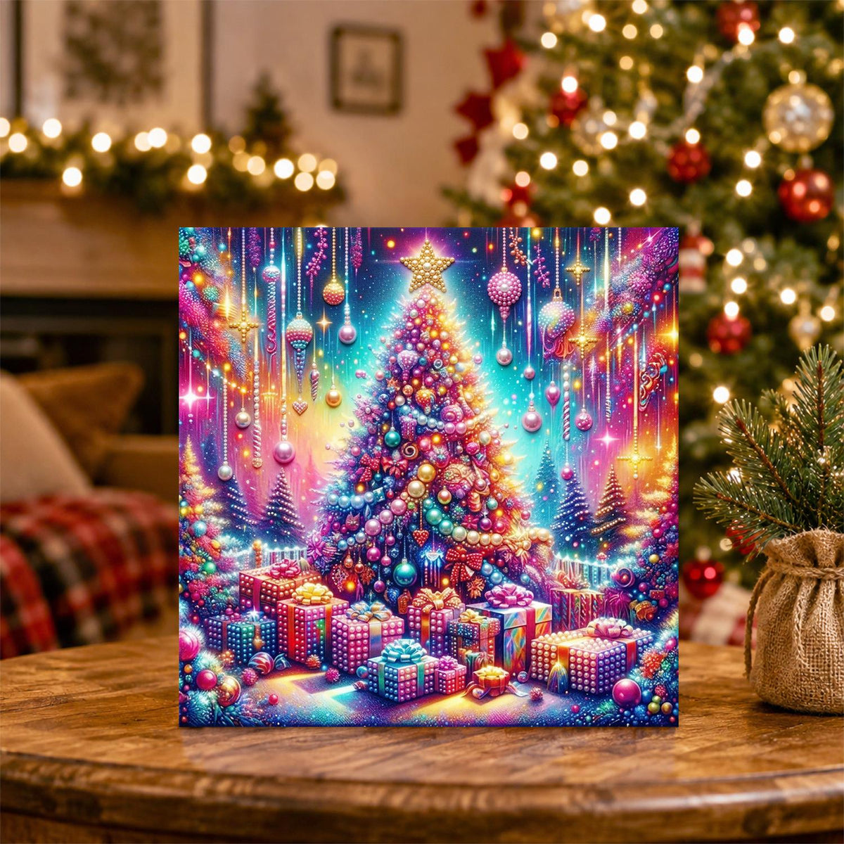 Neon Rainbow Christmas Tree pearl painting – image 5