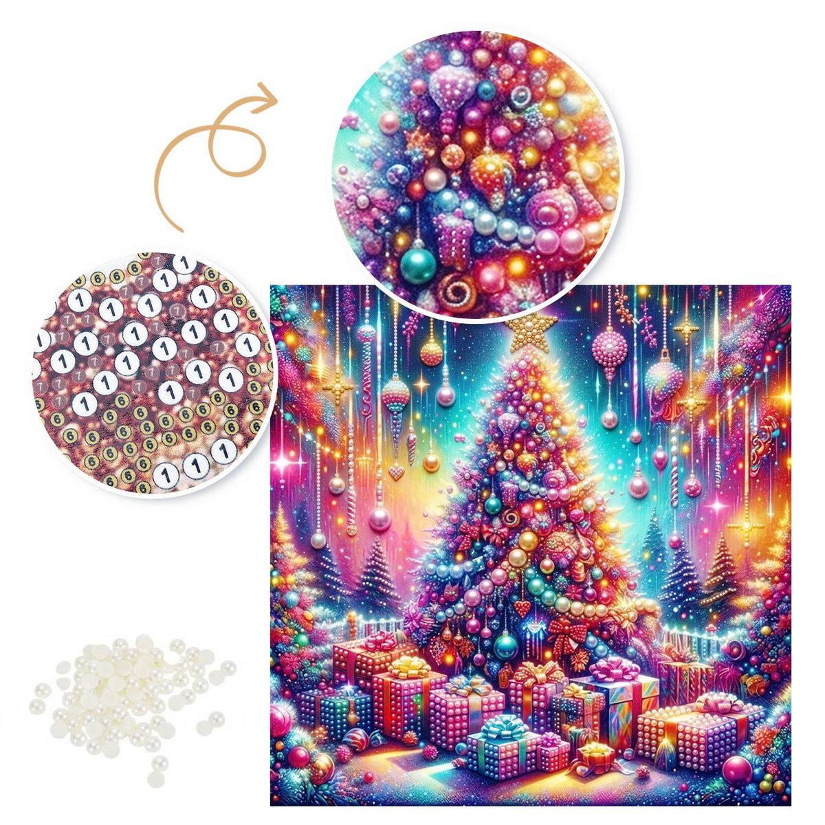 Neon Rainbow Christmas Tree pearl painting – image 6
