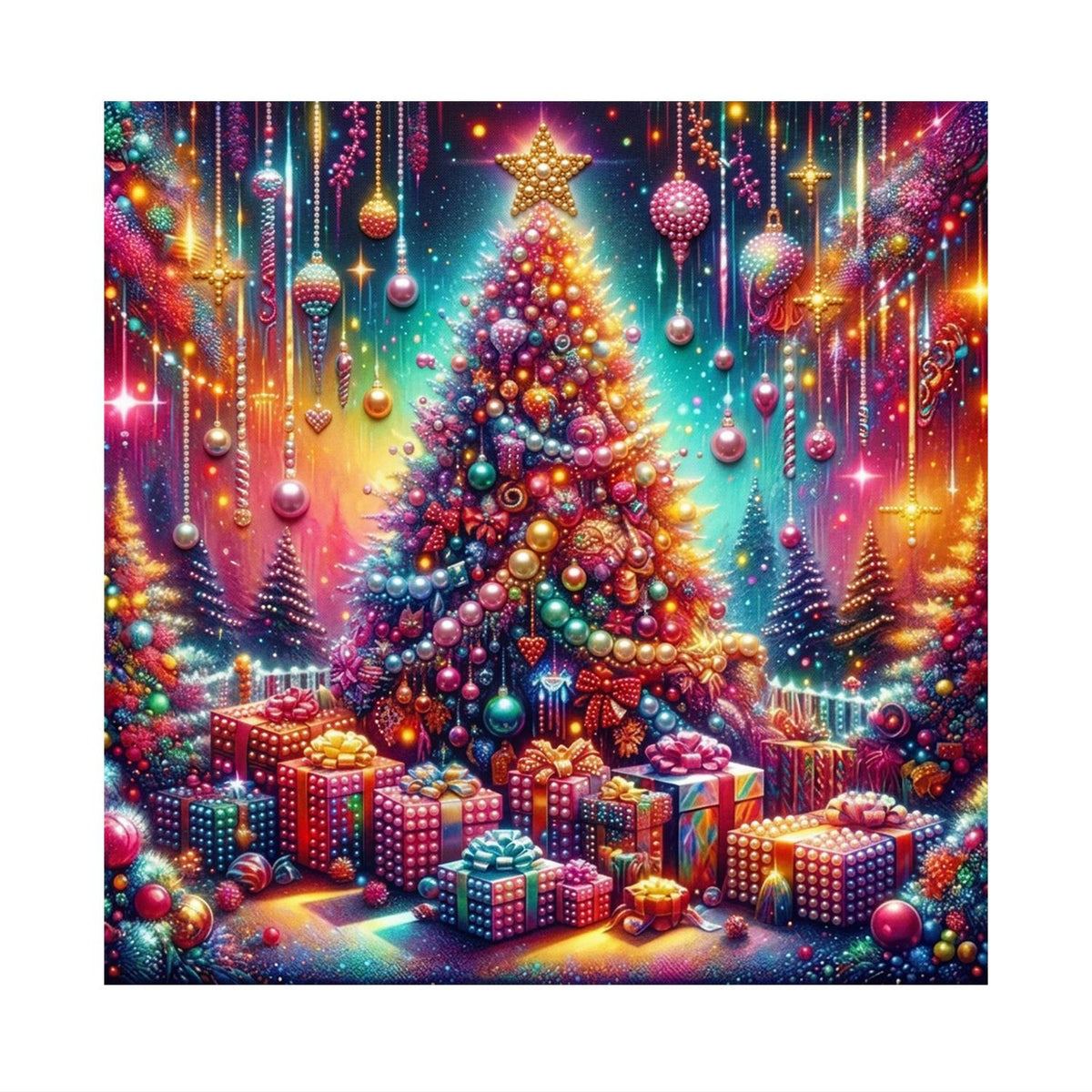 Neon Rainbow Christmas Tree pearl painting – image 11