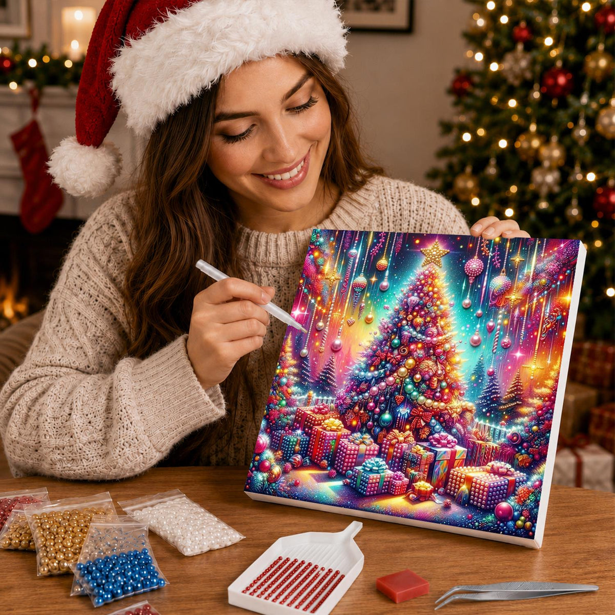 Neon Rainbow Christmas Tree pearl painting – image 16