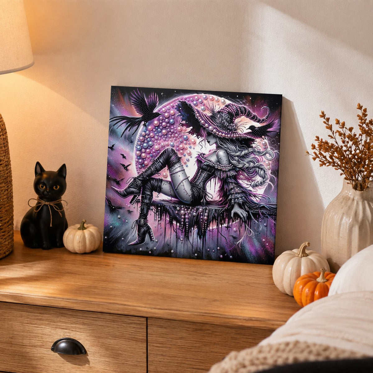 Gothic Witch and Pink Moon pearl painting – image 2