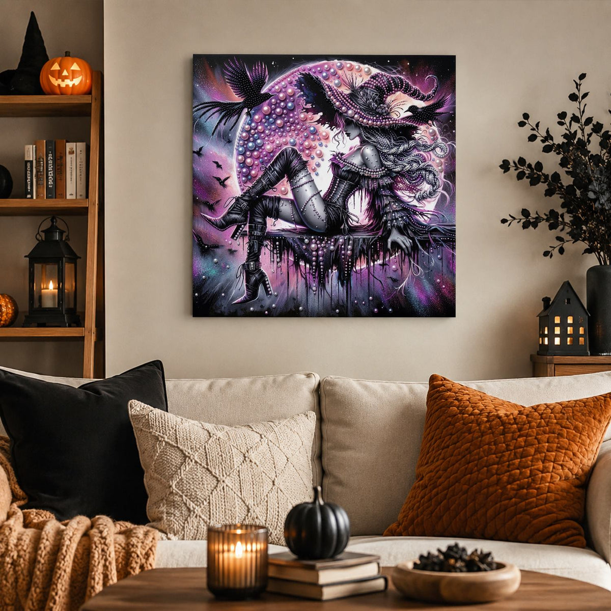 Gothic Witch and Pink Moon pearl painting – image 3