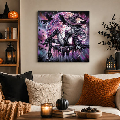 Gothic Witch and Pink Moon pearl painting – image 3
