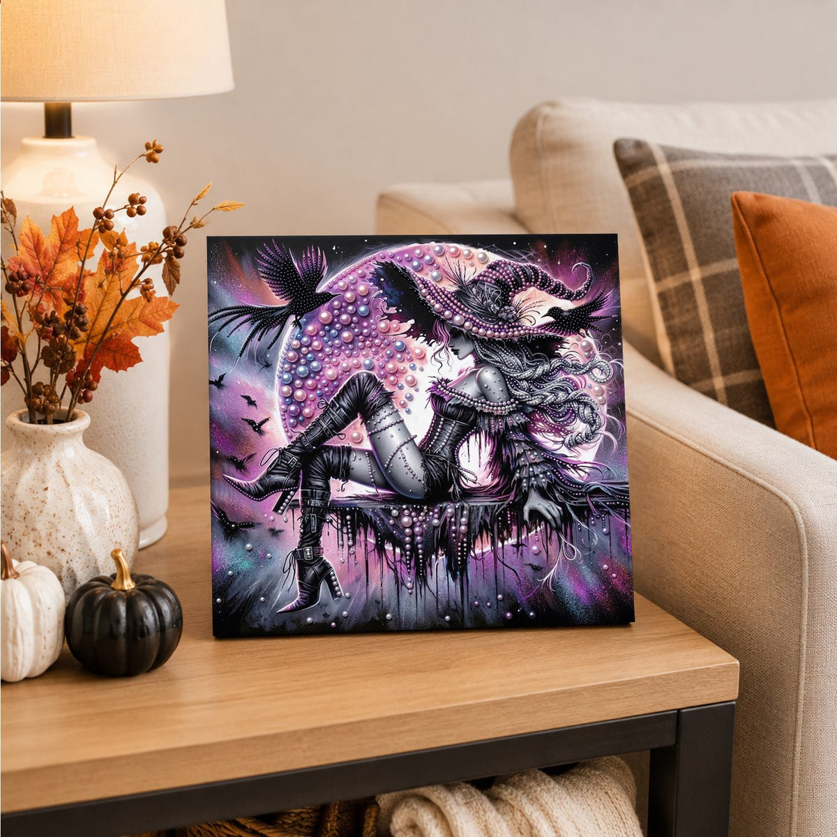Gothic Witch and Pink Moon pearl painting – image 4