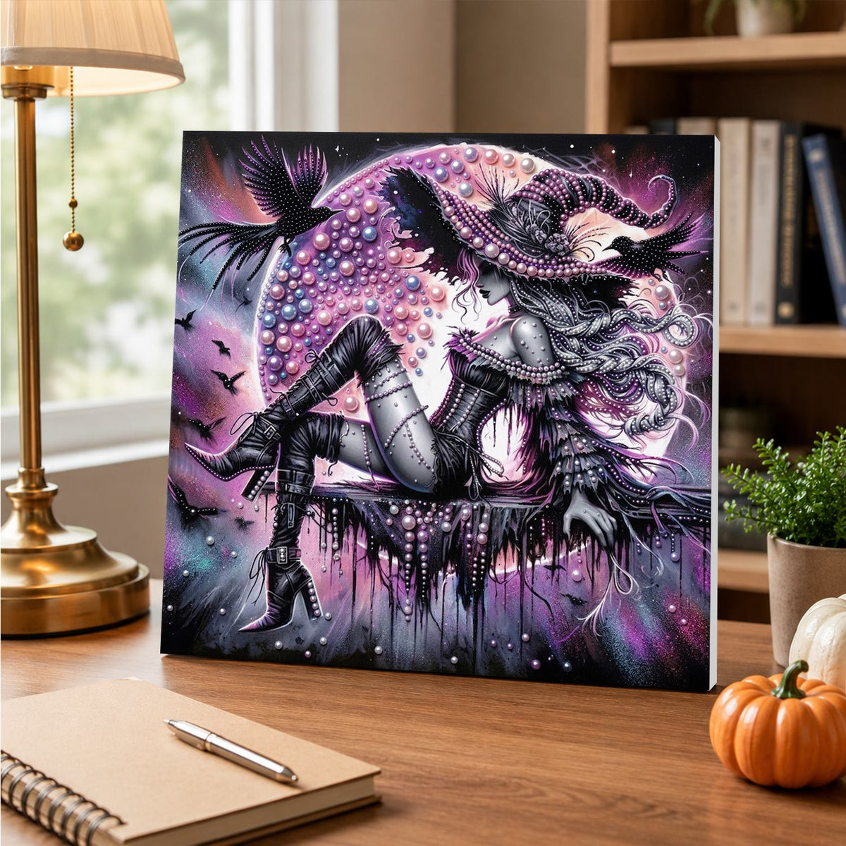 Gothic Witch and Pink Moon pearl painting – image 5