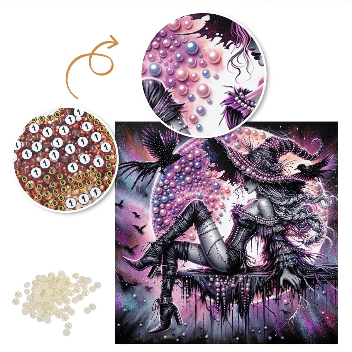 Gothic Witch and Pink Moon pearl painting – image 6