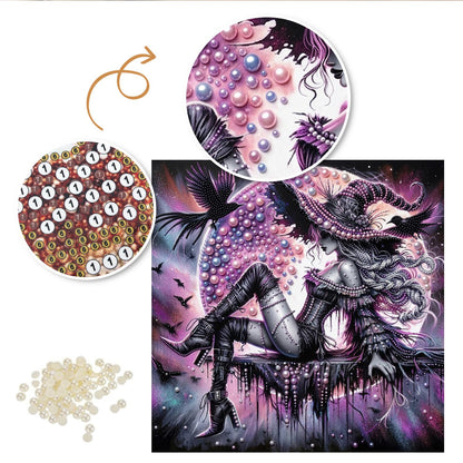Gothic Witch and Pink Moon pearl painting – image 6