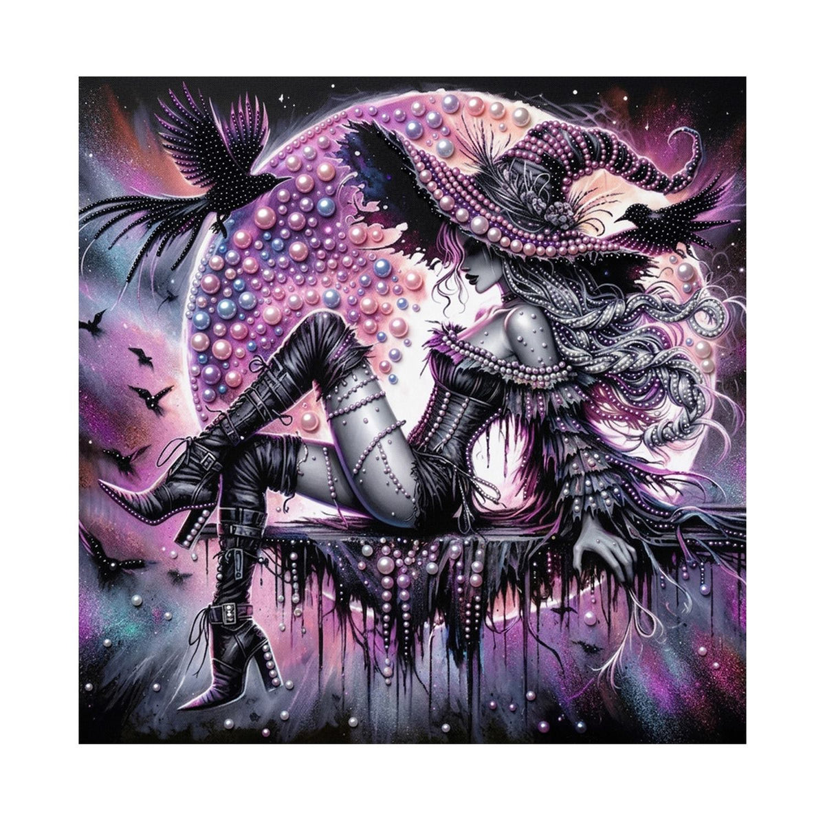 Gothic Witch and Pink Moon pearl painting – image 11