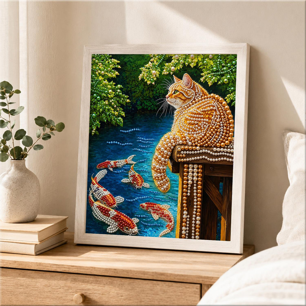 Tabby Watching the Koi pearl painting – image 2
