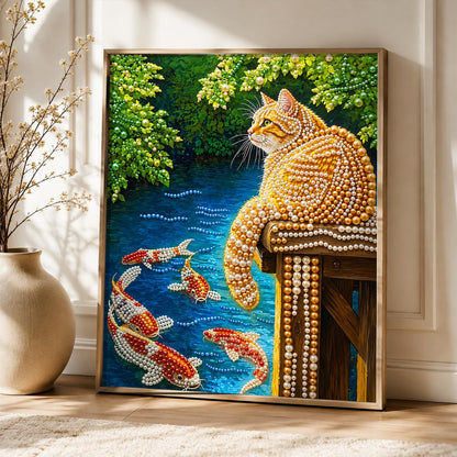 Tabby Watching the Koi pearl painting – image 5