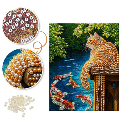 Tabby Watching the Koi pearl painting – image 6