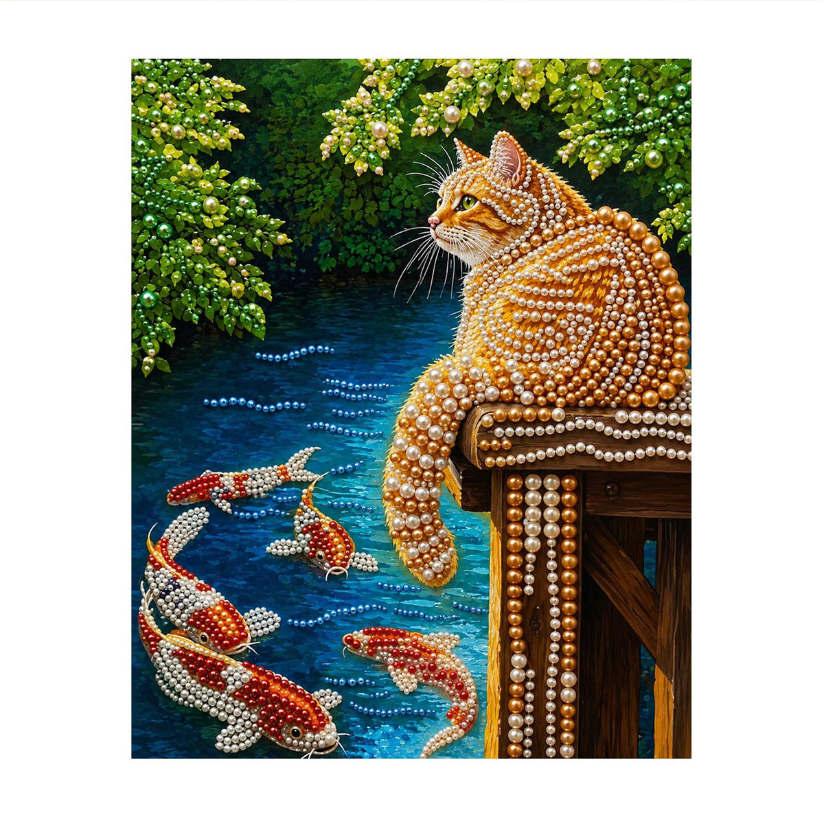 Tabby Watching the Koi pearl painting – image 11