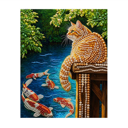 Tabby Watching the Koi pearl painting – image 11