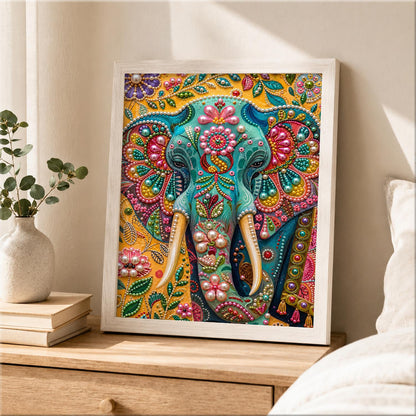 Teal Jeweled Elephant on Gold pearl painting – image 2