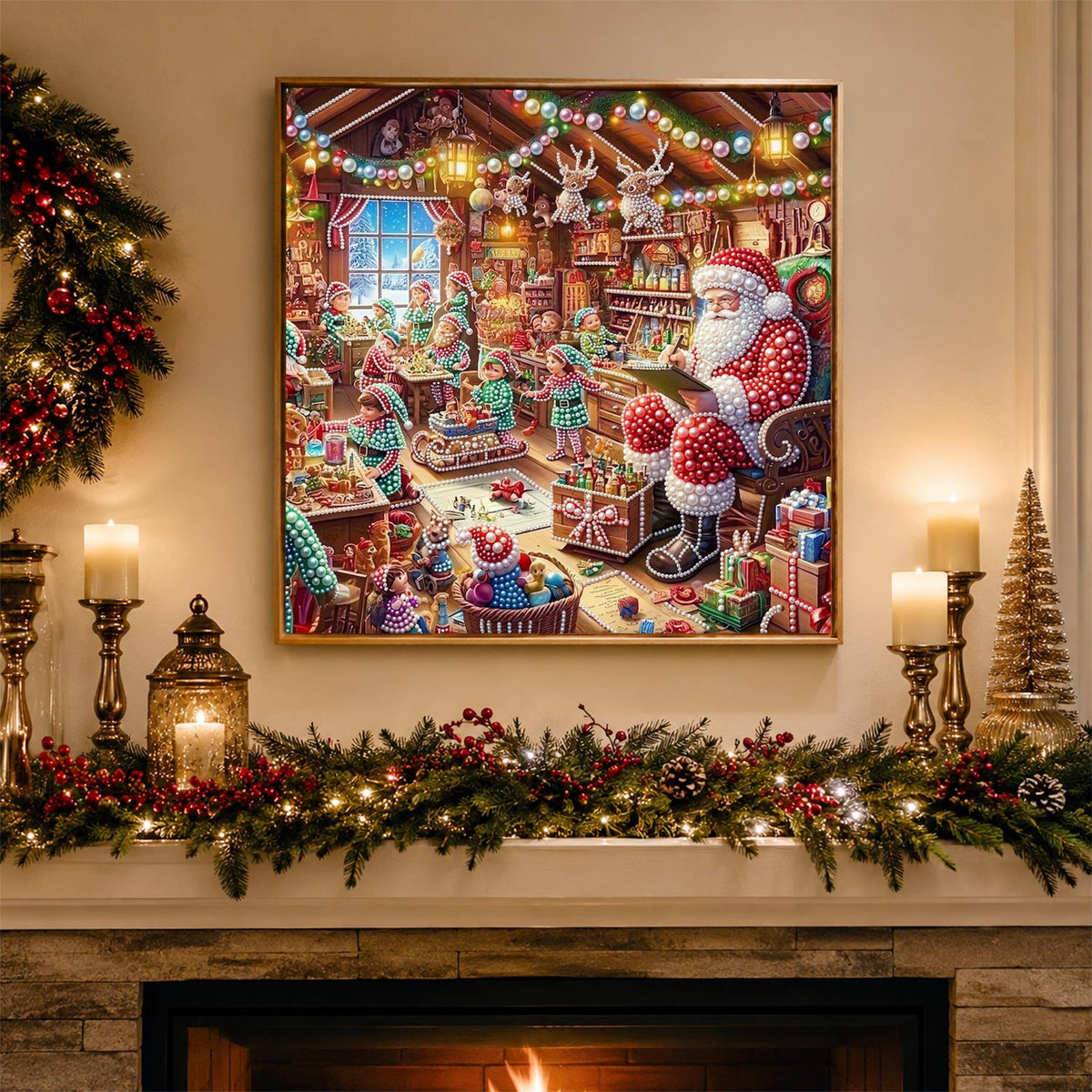 Toymaking Elves with Santa pearl painting – image 3