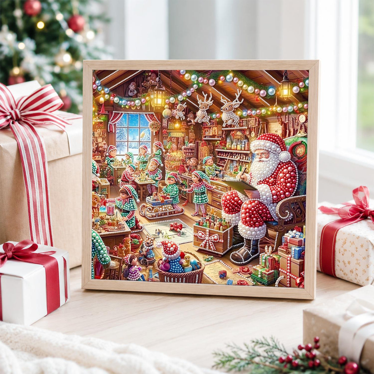 Toymaking Elves with Santa pearl painting – image 4