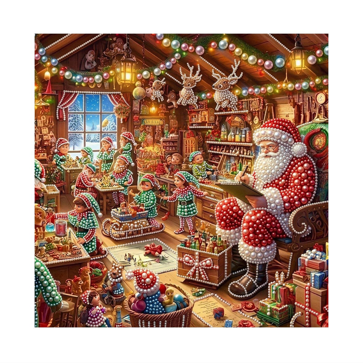 Toymaking Elves with Santa pearl painting – image 11